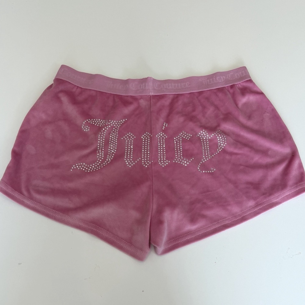 Juicy Couture‎ Pink Rhinestone Sleep shorts Sz M Booty Shorts Velour Soft